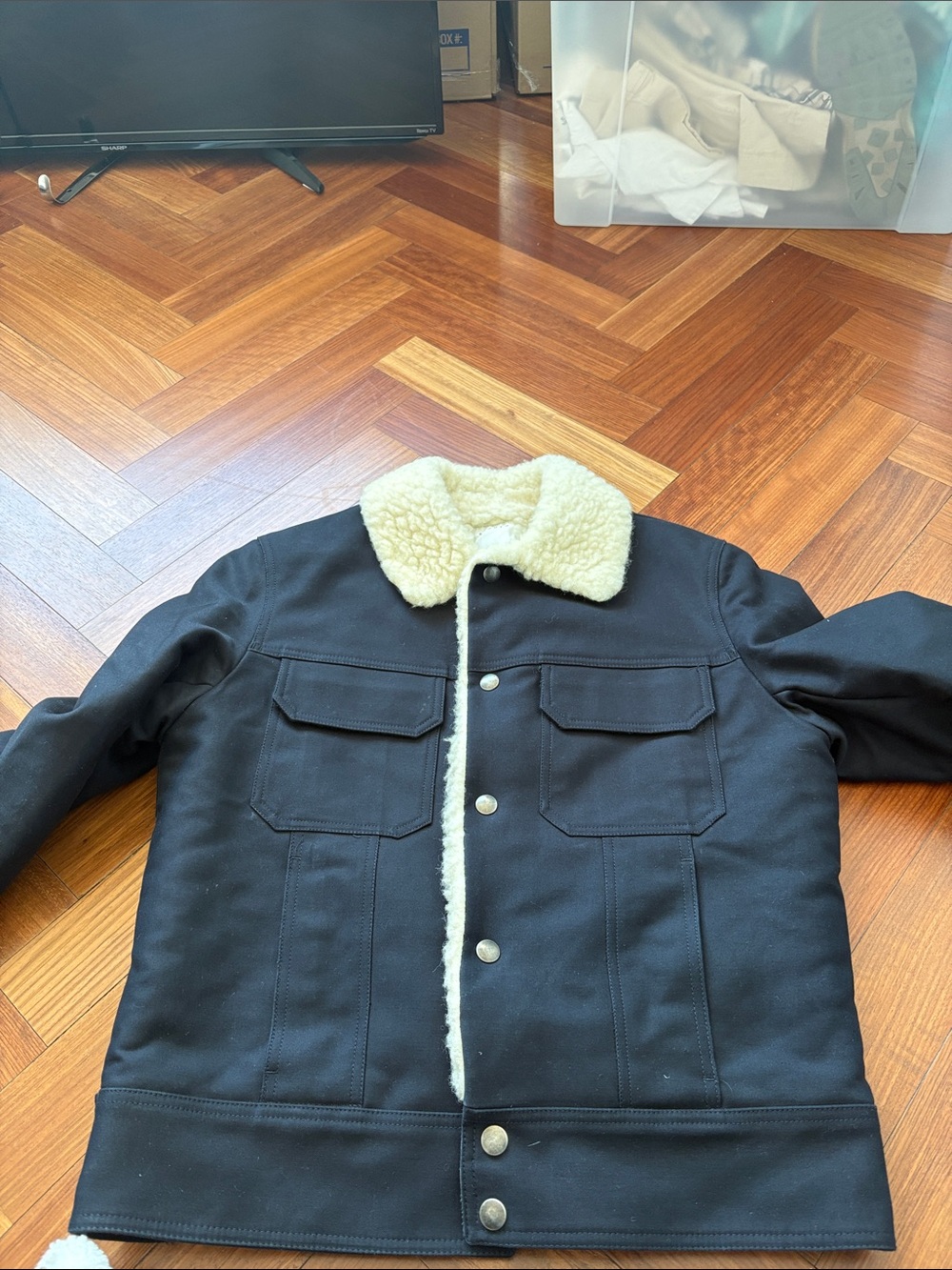 SANDEO Men's Navy Sherpa-Lined Jacket with Contrast Collar